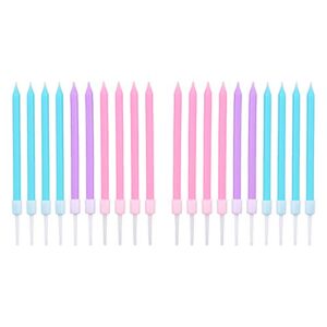 luter 20pcs metallic birthday candles in holders birthday cake candles thin cupcake candles for birthday wedding party decoration(3 colors)