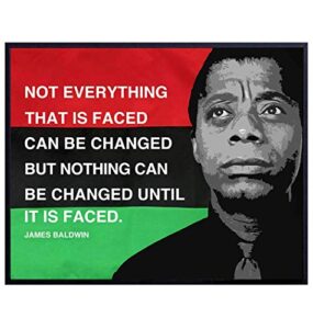 james baldwin quote, black leaders inspirational wall art print – 8×10 civil rights home decor, classroom decoration on african american flag – gift for teacher, black history month – unframed poster