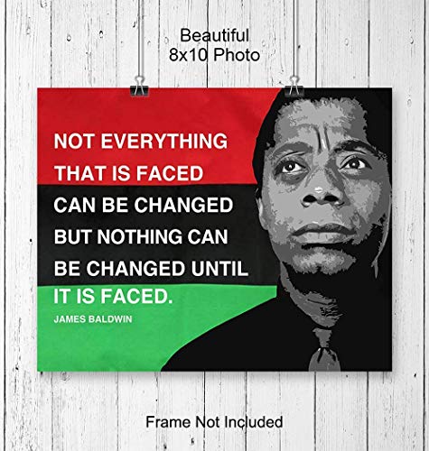 James Baldwin Quote, Black Leaders Inspirational Wall Art Print - 8x10 Civil Rights Home Decor, Classroom Decoration on African American Flag - Gift for Teacher, Black History Month - Unframed Poster