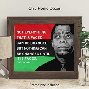 James Baldwin Quote, Black Leaders Inspirational Wall Art Print - 8x10 Civil Rights Home Decor, Classroom Decoration on African American Flag - Gift for Teacher, Black History Month - Unframed Poster