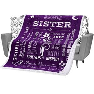 filo estilo sister blanket, birthday gifts for sister, best sister ever gifts with words and sayings of love, sister birthday gifts from sister 60×50 inches (purple, sherpa)