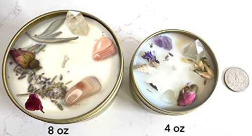 Aries Candle,Aries Gift, Zodiac Candle, Astrology Gift, Handmade Candle with Crystals, Rose Petals, Lavender Buds (8 oz)