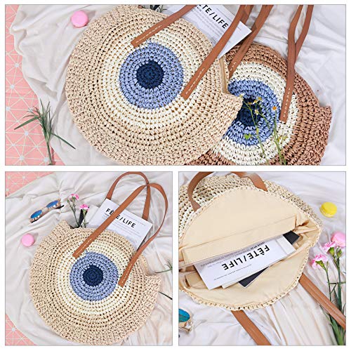 Straw Bag Round Summer Large Woven Beach Bag Purse Handle Shoulder Bag for Women Vacation Tote Handbags