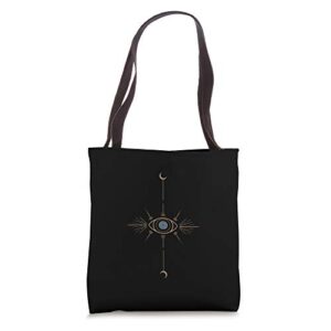 minimal half moon blue evil eye galaxy space spiritual gift tote bag