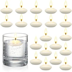20 pieces 1.5 inch unscented floating candles for centerpieces, floating pool candles round burning candles decor for valentine’s day, wedding party swimming pool bathtub dinner party favor (white)