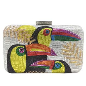 toucan bird crystal clutch purses for women rhinestone evening bags party cocktail handbag and purse (small,silver)