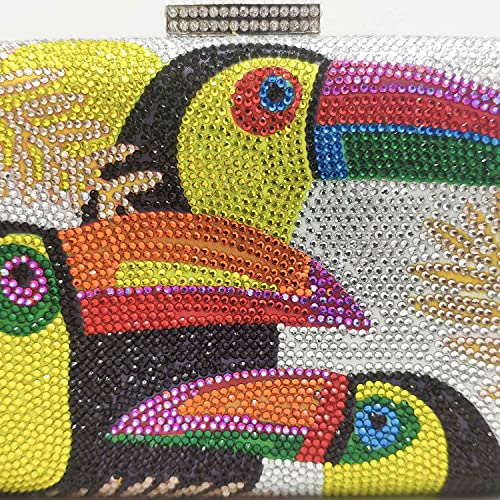 Toucan Bird Crystal Clutch Purses for Women Rhinestone Evening Bags Party Cocktail Handbag and Purse (Small,Silver)