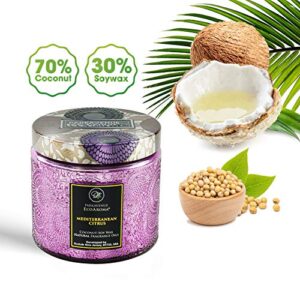 EcoAroma Sea Salt & Citrus Scented Organic Coco-Soy Jar Candles Hand Poured Natural Flower Extracted Fragrance Oils Botanical Candles for Aromatherapy Home Scent & Xmas Gifts 12 Oz