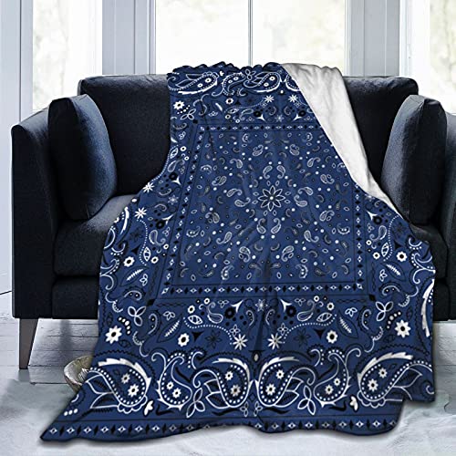 Blanket Cover, Blue Paisley Bandana for Bed Sofa Super Soft Large Blanket 80x60 Inchs