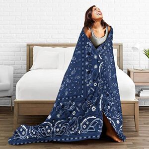 Blanket Cover, Blue Paisley Bandana for Bed Sofa Super Soft Large Blanket 80x60 Inchs