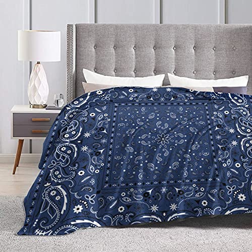 Blanket Cover, Blue Paisley Bandana for Bed Sofa Super Soft Large Blanket 80x60 Inchs