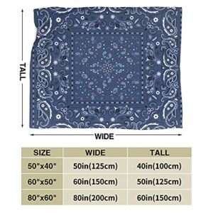 Blanket Cover, Blue Paisley Bandana for Bed Sofa Super Soft Large Blanket 80x60 Inchs
