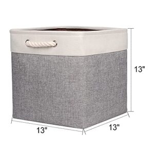 Univivi Foldable Storage Basket Fabric 13 inch Cube Storage Bins with Hard Bottom &Sturdy Handles Storage Cube for Shelf Closet Home (Grey , 4-Pack)