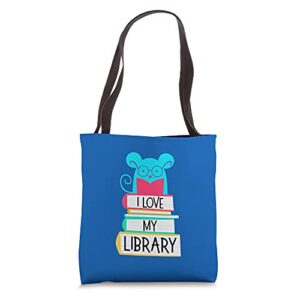 i love my library mouse design women kids book lovers tote bag