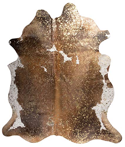 Natural Scotland Cowhide Area Rugs for Living Room and Bedroom | Handmade 100% Cow Rug with Low Pile | Shed-Resistant Home and Office Rug, Gold & Brown, 6 ft x 7 ft