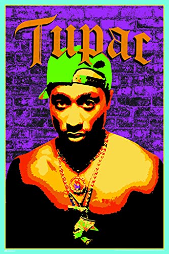 Tupac Posters 2Pac Poster Wall 90s Hip Hop Rapper Posters for Room Aesthetic Mid 90s 2Pac Merch Cool Psychedelic Trippy Hippie Decor UV Light Reactive Black Light Eco Blacklight Poster for Room