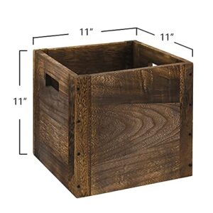 SOLLASI Wood Decorative Storage Cube Boxes with Handles, Rustic Brown Large Storage Baskets For Shelves, Stackable Cube Containers Organizing Bins for Toy, Clothes, Books, Office, 11” x 11” x 11”
