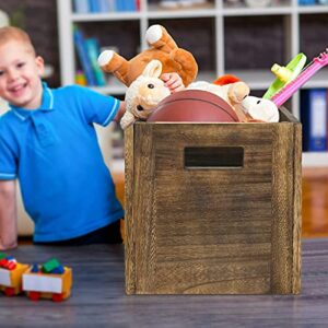 SOLLASI Wood Decorative Storage Cube Boxes with Handles, Rustic Brown Large Storage Baskets For Shelves, Stackable Cube Containers Organizing Bins for Toy, Clothes, Books, Office, 11” x 11” x 11”