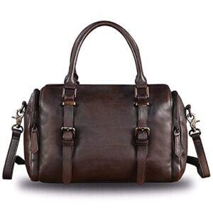 genuine leather satchel purse for women retro cowhide handmade top handle handbag designer crossbody bag purse (coffee)