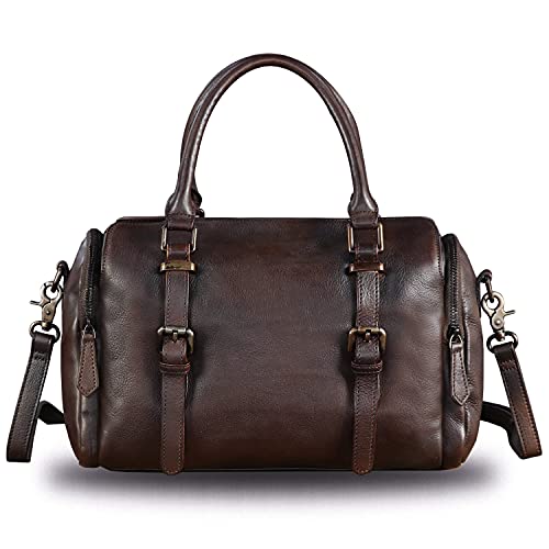 Genuine Leather Satchel Purse for Women Retro Cowhide Handmade Top Handle Handbag Designer Crossbody Bag Purse (Coffee)