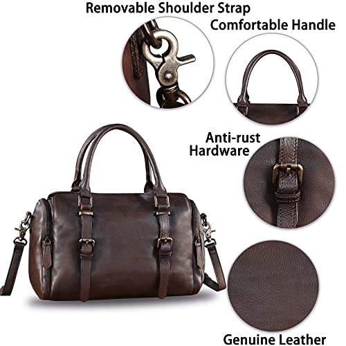 Genuine Leather Satchel Purse for Women Retro Cowhide Handmade Top Handle Handbag Designer Crossbody Bag Purse (Coffee)