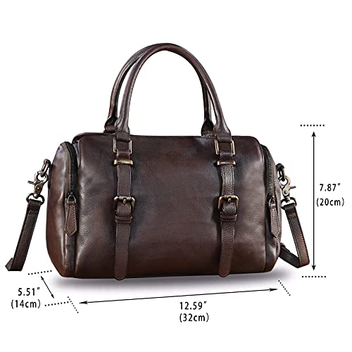 Genuine Leather Satchel Purse for Women Retro Cowhide Handmade Top Handle Handbag Designer Crossbody Bag Purse (Coffee)