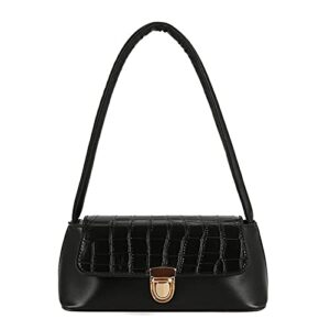 women small shoulder handbags retro clutch purse crocodile pattern tote hobo bag, black