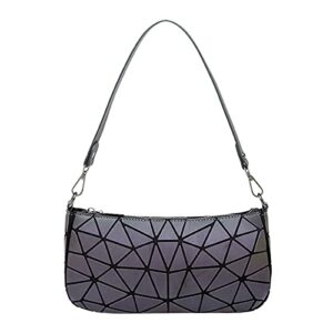 women luminous small shoulder bag mini geometric small clutch crossbody bag (black)