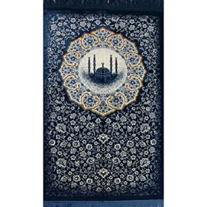 modefa turkish islamic prayer rug – lightweight velvet praying mat – traditional muslim janamaz sajada – plush praying carpet for men & women – ramadan or eid gift – floral msq (blue)