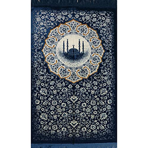 Modefa Turkish Islamic Prayer Rug - Lightweight Velvet Praying Mat - Traditional Muslim Janamaz Sajada - Plush Praying Carpet for Men & Women - Ramadan or Eid Gift - Floral MSQ (Blue)