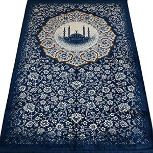 Modefa Turkish Islamic Prayer Rug - Lightweight Velvet Praying Mat - Traditional Muslim Janamaz Sajada - Plush Praying Carpet for Men & Women - Ramadan or Eid Gift - Floral MSQ (Blue)