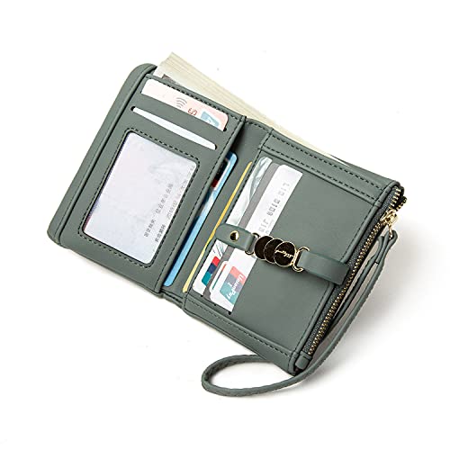 TOPKULL Wallets for Women Small Rfid Bifold Ladies Wallets Wristlet Change Purse for Card Coin with Wrist Strap (Green)