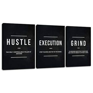 motivational posters inspirational wall art motivation canvas paintings wooden framed hustle wall decor black 3 pieces office wall art for living room bedroom home decor easy to hang(36”wx16”h)