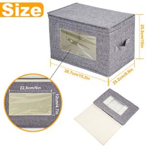Corodo Storage Bins with Lids, 2 Pack Storage Box, Foldable Organizer Bins with Handles and Clear Window (Grey, 15x10x10inch, 25L)