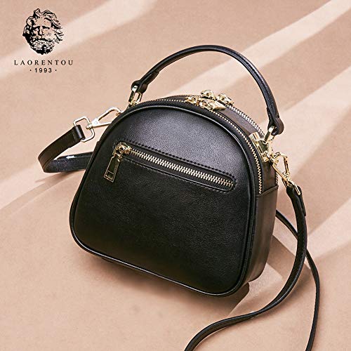 LAORENTOU Small Crossbody Bags for Women Cowhide Leather Designer Handbags and Purses Women's Shoulder Bags Quilted Bags (Charming Black)