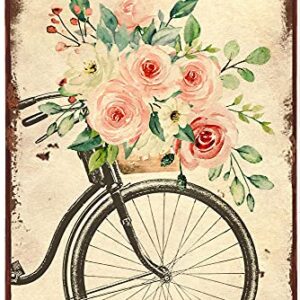 Graman Creative Metal Tin Sign Bike with Flower Red Rose Funny Tin Sign Summer Wall Decor Farmhouse Decor for Home Cafes Office Store Pubs Club Sign Gift Plaque Metal Tin 12 X 8 INCH CF-AA98