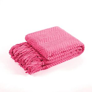 Bytide Throw Blanket for Couch Soft Knitted Textured Couch Cover Tweed Blanket with Fringe Tassel for Home Décor Bed Sofa Chair, 50" x 60", Hot Pink