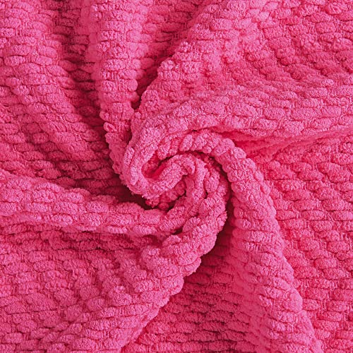 Bytide Throw Blanket for Couch Soft Knitted Textured Couch Cover Tweed Blanket with Fringe Tassel for Home Décor Bed Sofa Chair, 50" x 60", Hot Pink