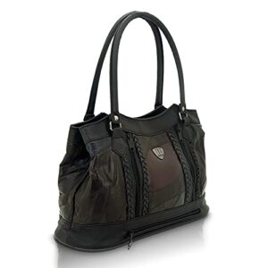 women’s black multi-color patchwork lambskin leather shoulder bag fashion handbag cross-body purse satchel designer ladies tote tassini (color)