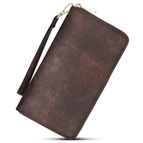 CLUCI Wallet Women Large Capacity Leather Designer Zipper Around Card Ladies Phone Clutch Wristlet Billfolds Vintage Two-tone Brown