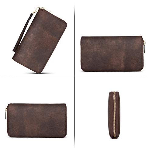 CLUCI Wallet Women Large Capacity Leather Designer Zipper Around Card Ladies Phone Clutch Wristlet Billfolds Vintage Two-tone Brown