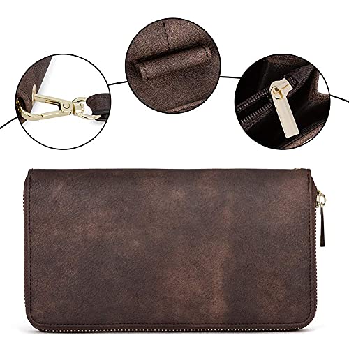 CLUCI Wallet Women Large Capacity Leather Designer Zipper Around Card Ladies Phone Clutch Wristlet Billfolds Vintage Two-tone Brown