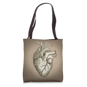 anatomical human heart, anatomy illustrations tote bag