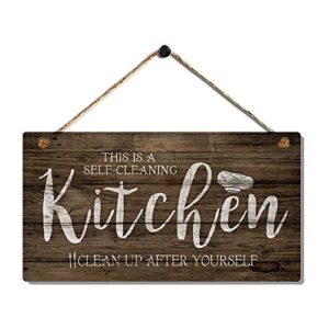 vintage kitchen signs kitchen decor wood hanging wall art plaque with kitchen saying -this is a sefl-cleaning kitchen clean up after yourself by 11.5×6”