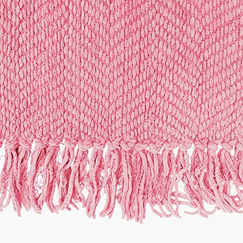 Bytide Throw Blanket for Couch Soft Knitted Textured Couch Cover Pink Tweed Blanket with Fringe Tassel for Home Décor Bed Sofa Chair, 50" x 60", Strawberry Ice