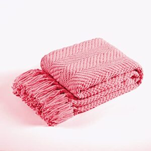 Bytide Throw Blanket for Couch Soft Knitted Textured Couch Cover Pink Tweed Blanket with Fringe Tassel for Home Décor Bed Sofa Chair, 50" x 60", Strawberry Ice