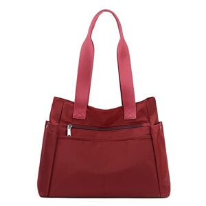 yanaier women zippered tote bags large top handle satchel handbags waterproof nylon bag for daily travel work shopping burgundy