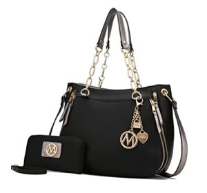 mkf collection tote handbag with wristlet wallet, vegan leather crossover women’s shoulder bag purse