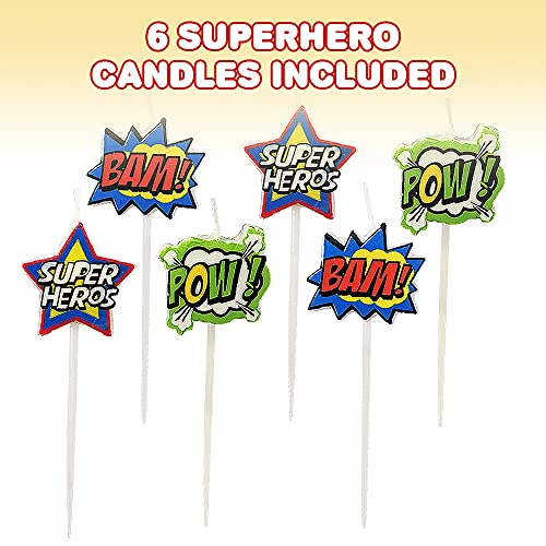 ArtCreativity Superhero Pick Candles, Set of 6, Super Hero Themed Birthday Cake Candles, Birthday Party Supplies and Decorations, Cake Topper, Cupcake Topper