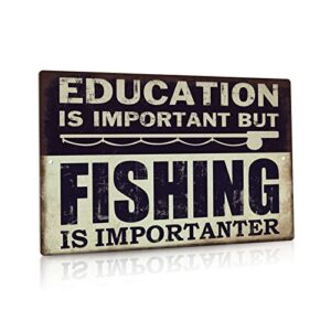putuo decor funny fishing metal tin sign, but fishing is importanter lake house decor12 x 8 inches